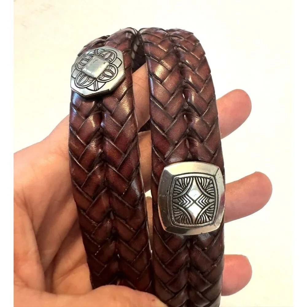 Brighton Brown Woven Leather with Silver Conchos Women’s Belt 28 / S Western